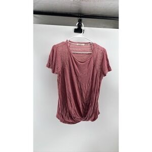 Aeropostale Womens Dusty Rose Crochet Lace Short Sleeve Top M